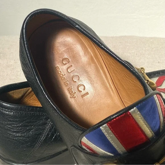 Gucci black brass horsebit union jack uk flag metallic loafers size 5 - Picture 7 of 11